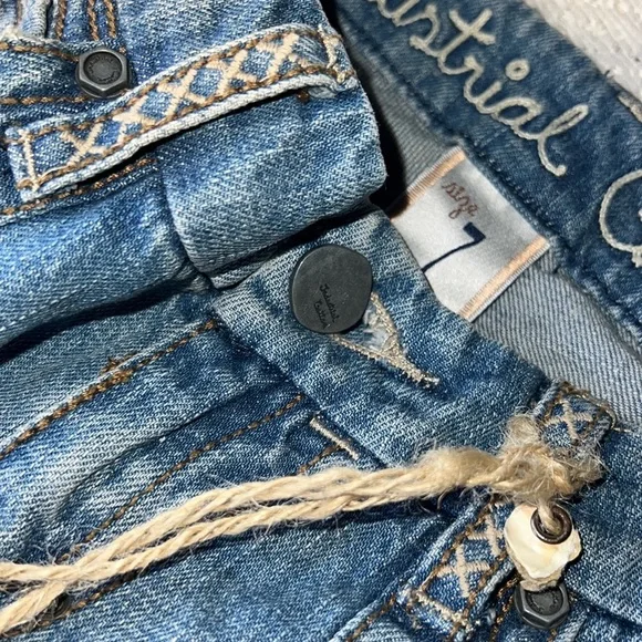 INDUSTRIAL COTTON BLUE JEANS JUNIOR SIZE 7 VINTAGE RARE EMBROIDERED BELT LOOPS - Picture 6 of 17